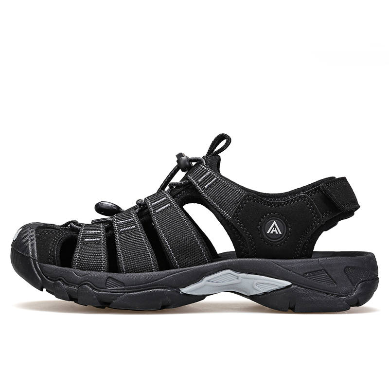 HUMTTO Beach River Trekking Shoes Fabric Breathable And Lightweight Sports Sandals Men's Black Gray