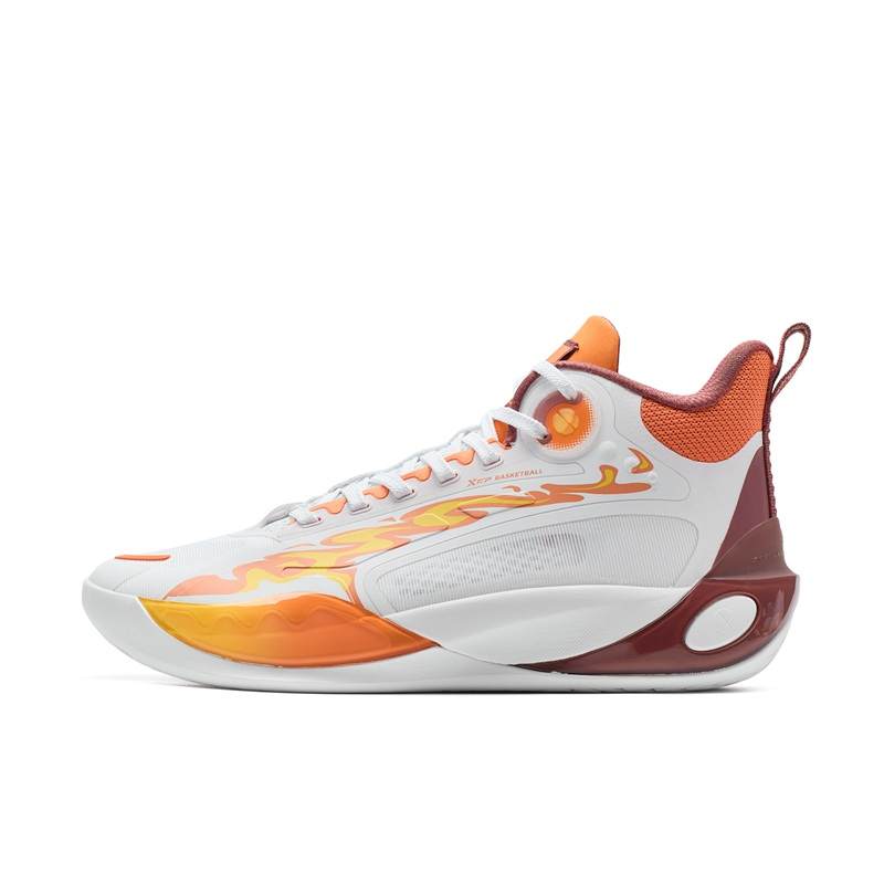 XTEP Abrasion Resistant Slip Resistant Abrasion Resistant Slip Resistant Low top Basketball Shoes Men's White Orange