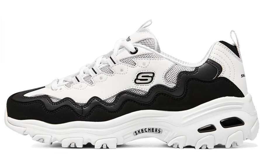 Skechers D'Lites 1.0 Lace Up Abrasion Resistant Abrasion Resistant Low top Chunky Sneakers Women's Black White