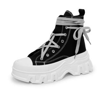 SLnU★3 Slip Resistant, Abrasion Resistant, Height Increasing High top Canvas Shoes Unisex Black Gray