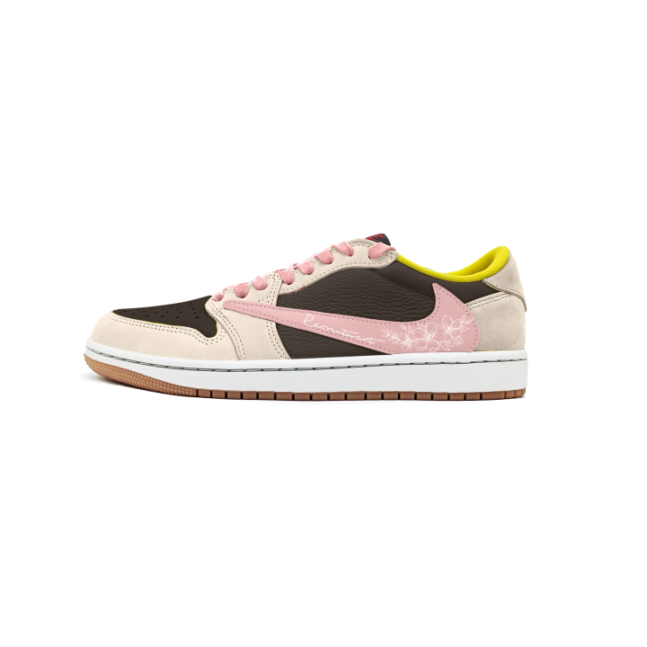 Jordan Travis Scott x Jordan Air Jordan 1 Pollen Synthetic Leather, Leather Cushioning, Wear Resistant Low top