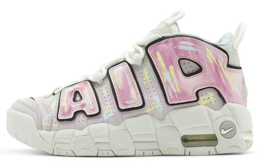 Nike Nike Air More Uptempo Slip Resistant, Abrasion Resistant, Lightweight Mid top Vintage Basketball Shoes GS Pink White
