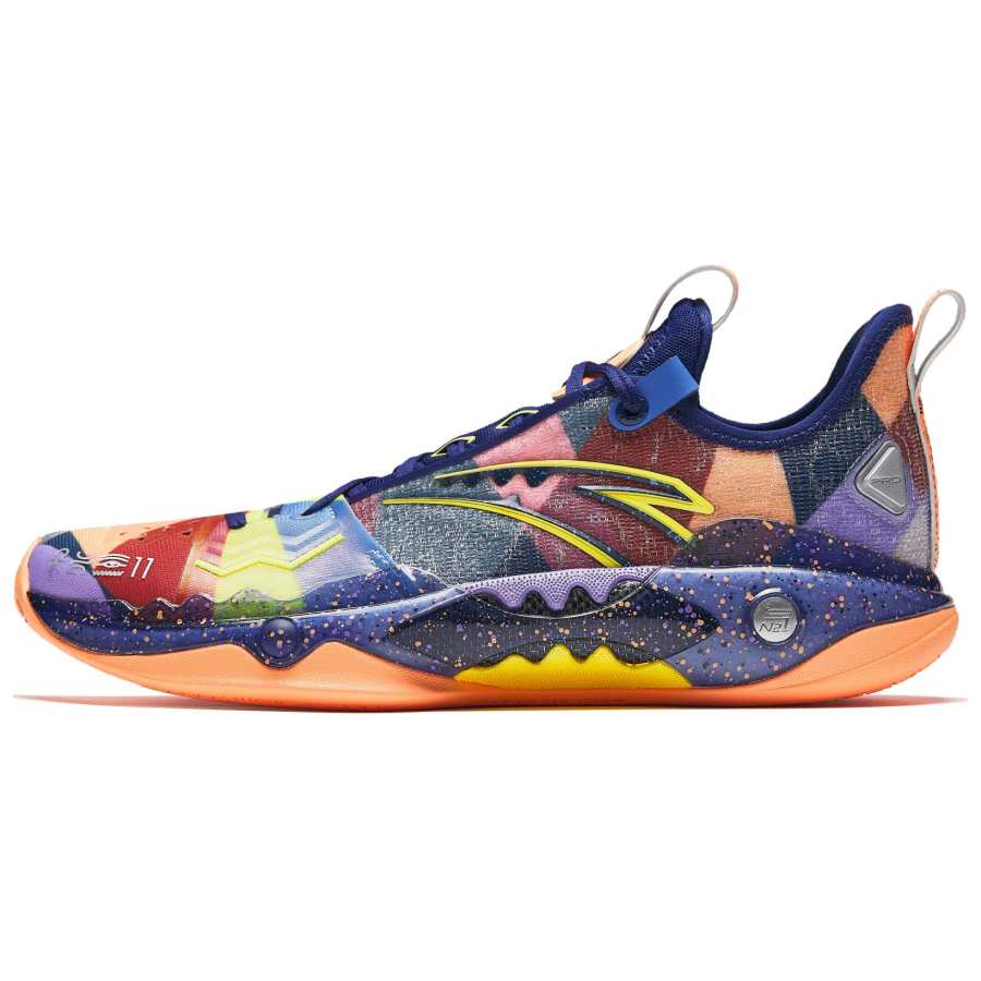 Anta Shock Wave 5 Pro Cushioning, Wear Resistant Low top Basketball Shoes Men's Blue Orange