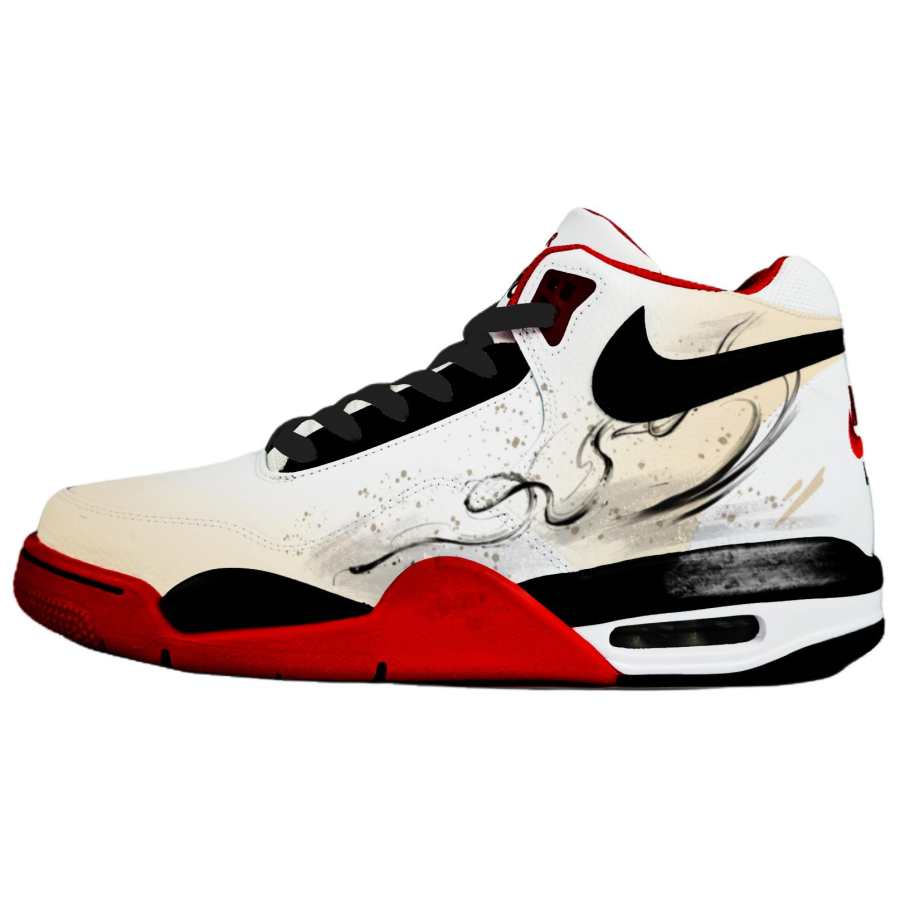 Nike Nike Flight Legacy White Ink Fiery Red Abrasion Resistant Mid top Vintage Basketball Shoes Unisex