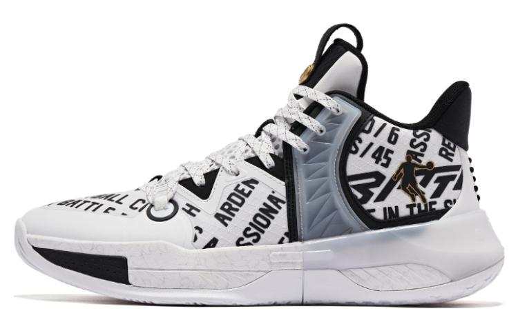 QIAODAN Halberd 5TEAM Cushioning Slip Resistant Abrasion Resistant Mid top Basketball Shoes Men's White Black
