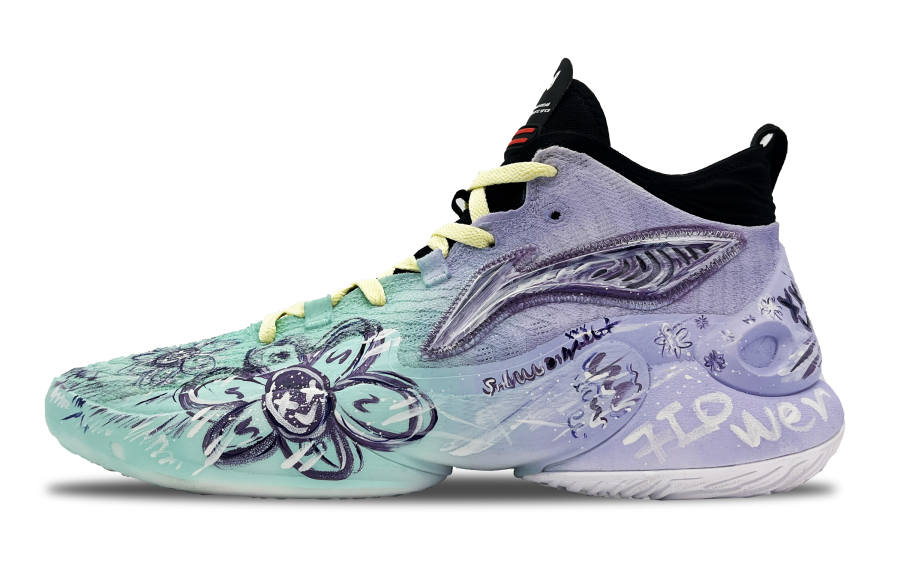 Li-Ning Li Ning YuShuai 18 One Road Floral Abrasion Resistant Coverage High top Basketball Shoes Men's Green Purple