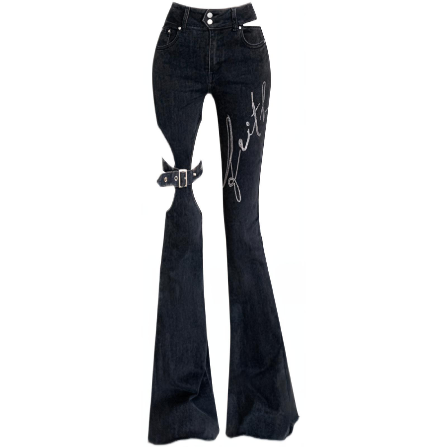 JUFU Jeans Women's Black Thickened Wide Leg Pants