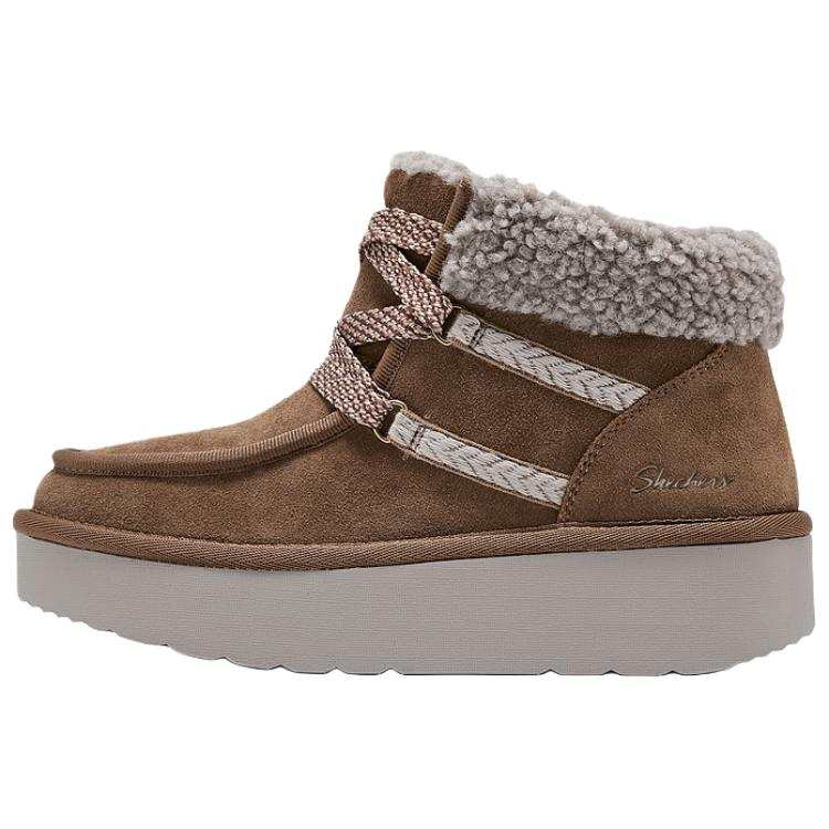 Skechers SUEDE PADDED Thermal Height Increasing Crew Snow Boots Women's Chestnut