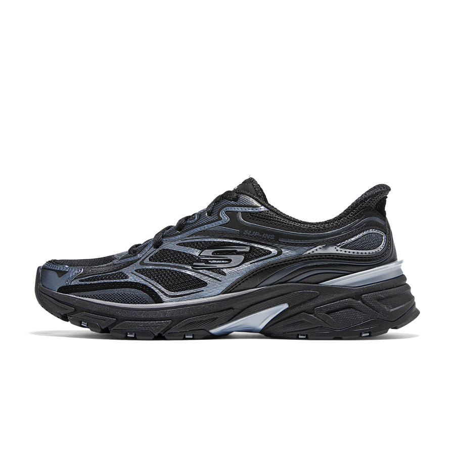 Skechers Silver Wing Shoes Abrasion Resistant Lightweight Height Increasing Low top Chunky Sneakers Women's Black