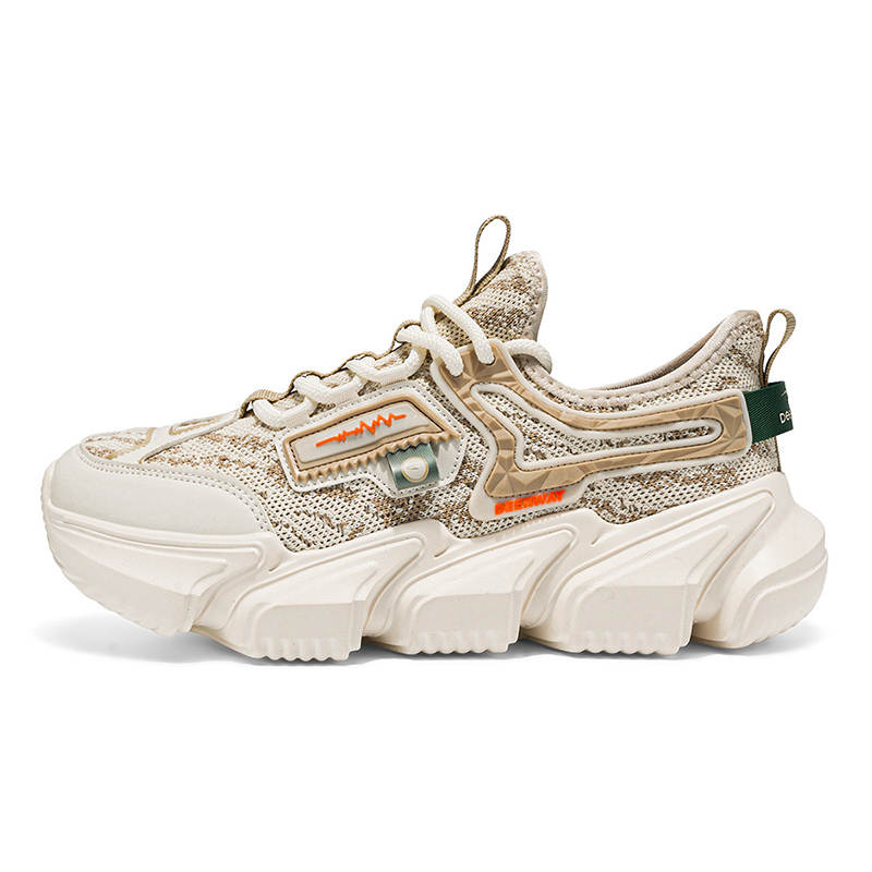 DEERWAY Breathable Lightweight Height Increasing Low top Chunky Sneakers Men's Beige Khaki