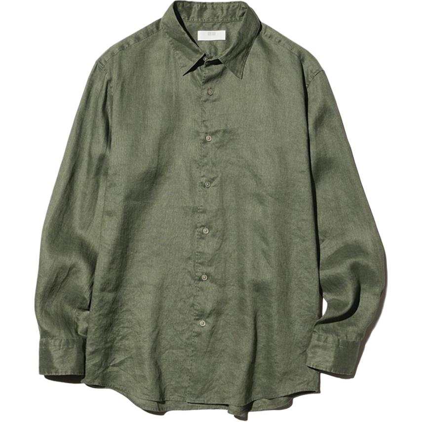 UNIQLO SS26 Shirts Men's Dark Olive Lapel Moderate