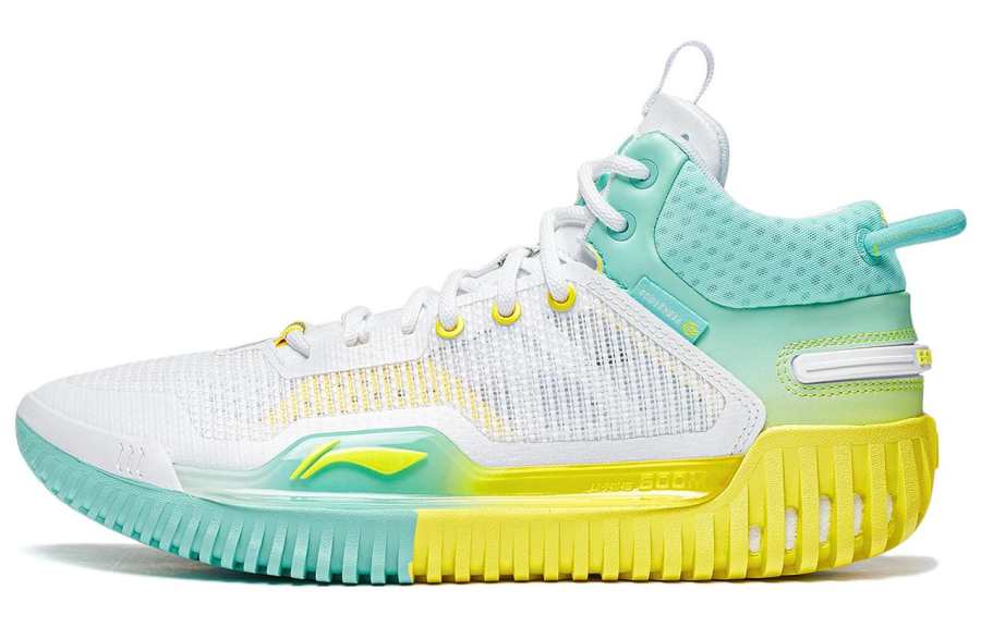 Li-Ning LiNing Badfive 3 Cushioning, Slip Resistant, And Abrasion Resistant Mid Top Basketball Shoes Men's White Green Yellow