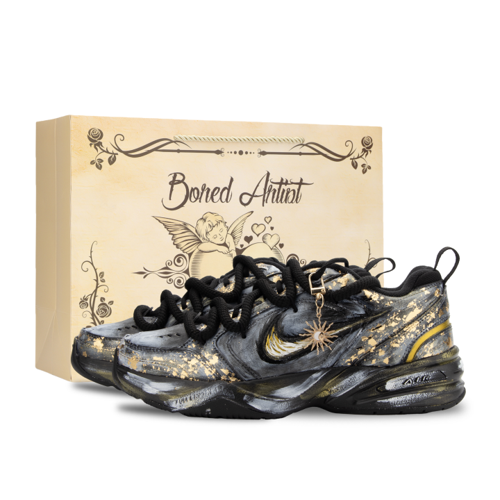 Nike Nike Air Monarch 4 River Immersed Moon, Sun's Fall Abrasion Resistant Low top Chunky Sneakers Unisex Black Gold