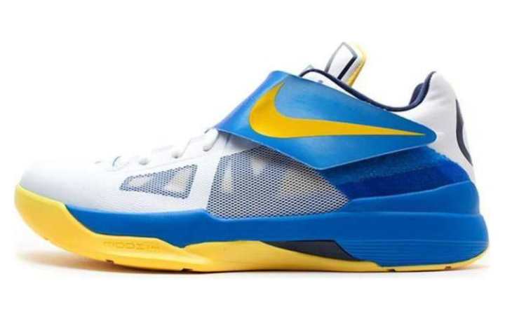 Nike Nike KD 4 Comfortable Cushioning Low top Basketball Shoes Men's White Blue Yellow