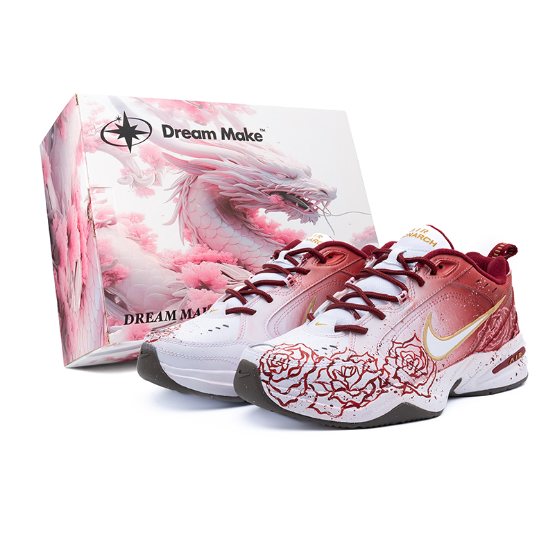 Nike Nike Air Monarch 4 Flower In The Mid Summer Slip Resistant Abrasion Resistant Low top Chunky Sneakers Unisex White Red