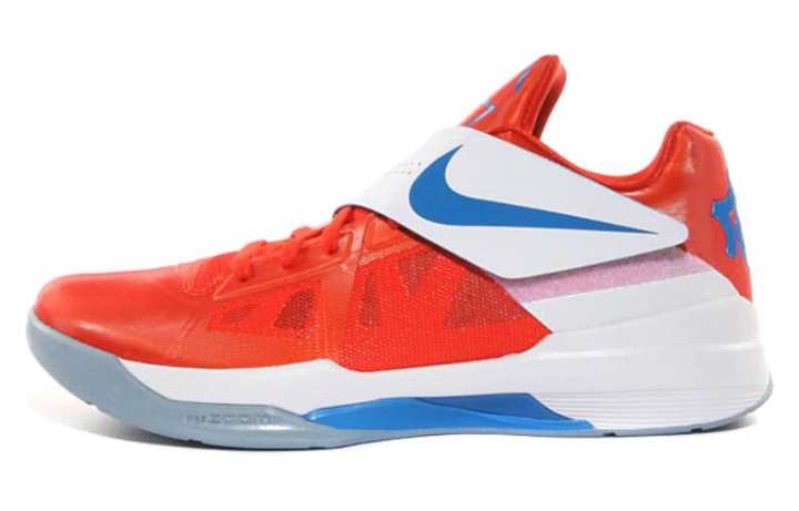 Nike Nike KD 4 Slip Resistant Mid top Basketball Shoes Men's Orange Blue White