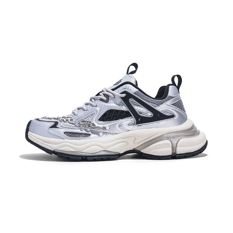 Jifffly Height Increasing Breathable Slip Resistant Low top Chunky Sneakers Unisex Silver Gray