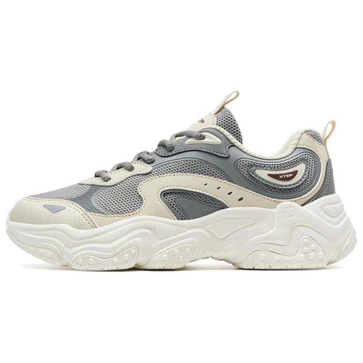 XTEP Lightweight Height Increasing Low top Chunky Sneakers Women's Smoke Gray Tea White
