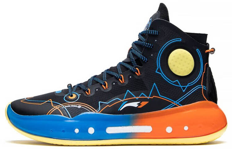 Li-Ning Li Ning YuShuai 14 Boom Thunderstorm Textile, TPU Slip Resistant High top Basketball Shoes Men's Black Blue Orange