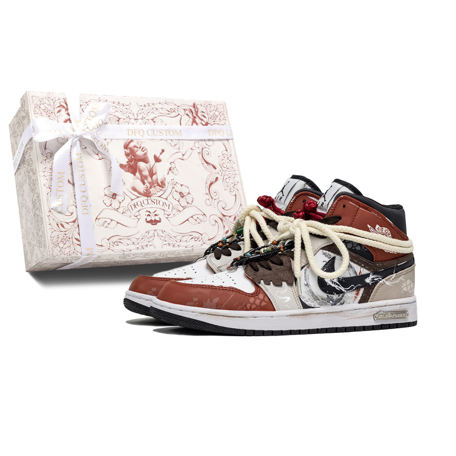 Jordan Jordan Air Jordan 1 Da Vinci Custom Box, Fish Jumping Abrasion Resistant Breathable Abrasion Resistant Breathable