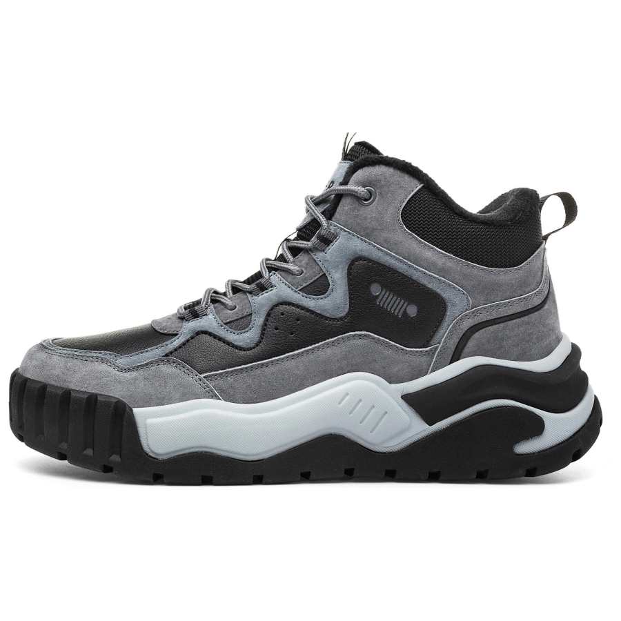 JEEP SPIRIT Split Pig Leather Abrasion Resistant Cushioning Height Increasing Short Snow Boots Men's Climbing Gray