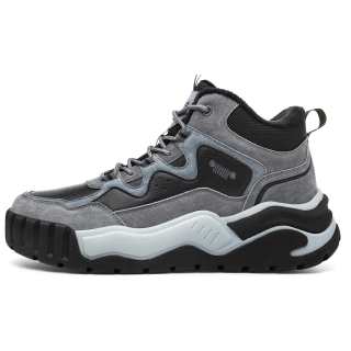 JEEP SPIRIT Split Pig Leather Abrasion Resistant Cushioning Height Increasing Short Snow Boots Men's Climbing Gray