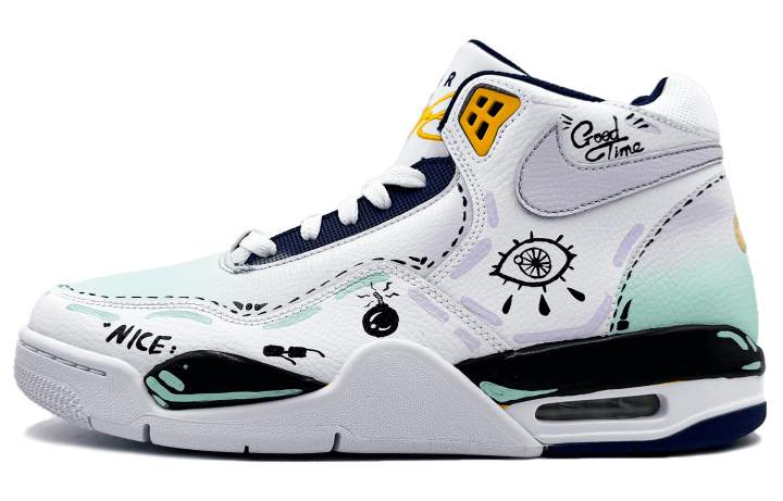 Nike Nike Flight Legacy Slip Resistant Mid top Vintage Basketball Shoes Men's Cyan Purple