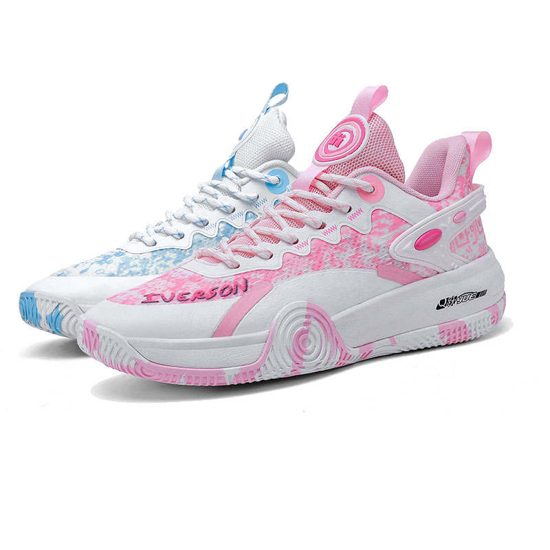 IVERSON Slip Resistant, Abrasion Resistant, Lightweight Low top Basketball Shoes Unisex Pink Blue Mismatched