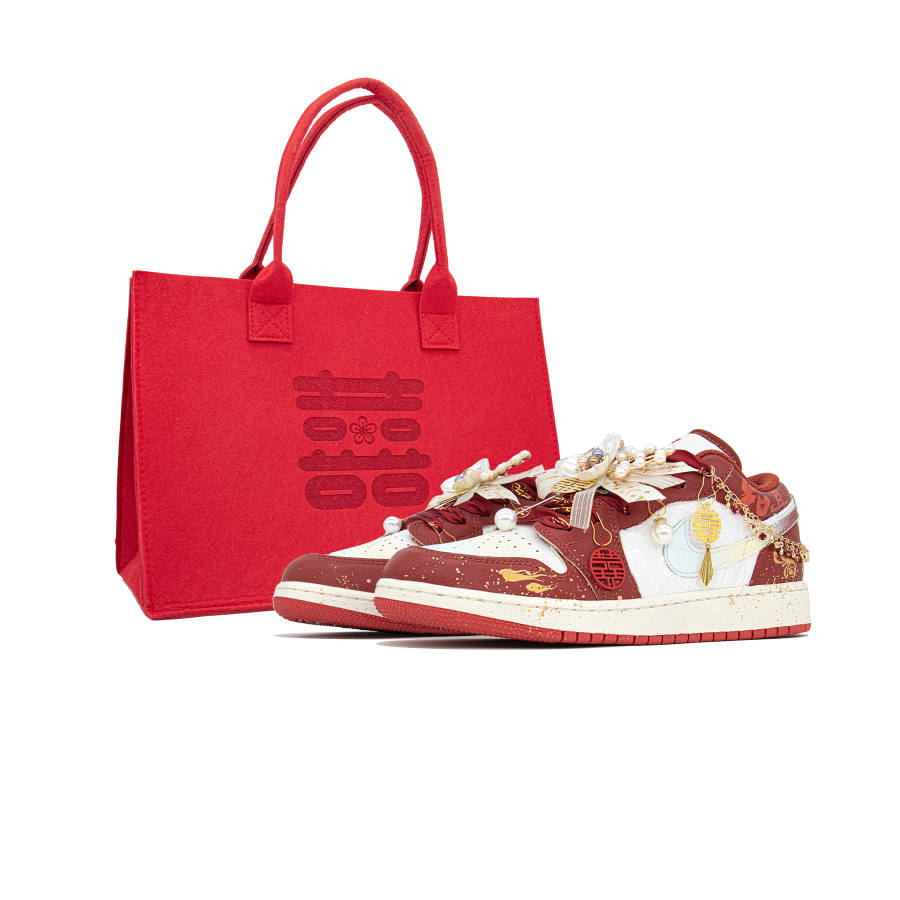 Jordan Jordan Air Jordan 1 Joyful Knowledge Abrasion Resistant Low top Basketball Shoes Unisex White Gold Red