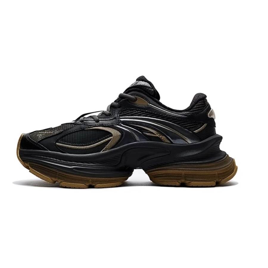 Anta Cushioning Slip Resistant Abrasion Resistant Low top Chunky Sneakers Women's Black Gold