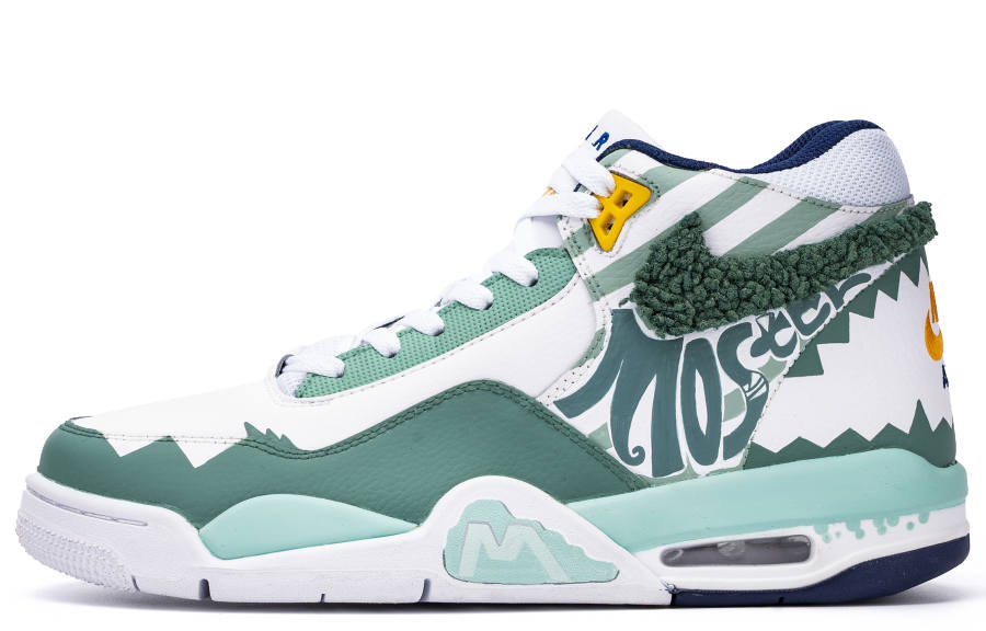Nike Nike Flight Legacy ADCDAVINCI Custom, Monster Mid top Vintage Basketball Shoes Men's Green White
