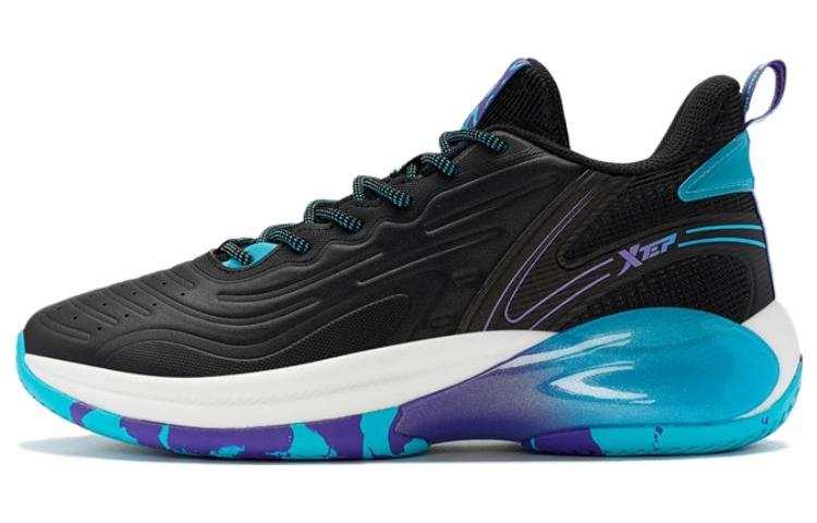 XTEP Comfortable Cushioning Slip Resistant Abrasion Resistant Low top Basketball Shoes Men's Black Blue