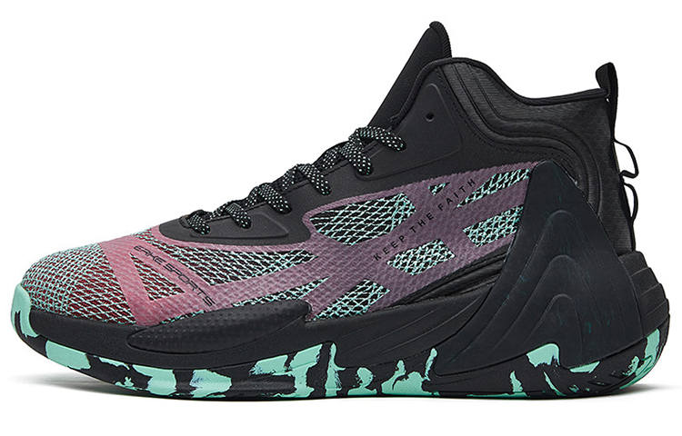Erke Mid top Cushioning, Wear Resistant Performance Basketball Shoes Men's Black Purple Green
