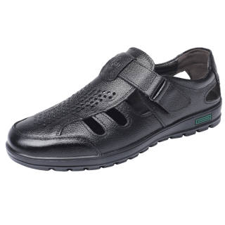 SHENNUO Hollow Out Leather Sandals Top Grain Cow Leather Clogs Men's
