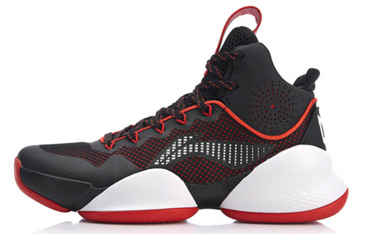 Li-Ning Li Ning Power 5 Slip Resistant Lightweight Non slip Lightweight Mid top Basketball Shoes Men's Black Red