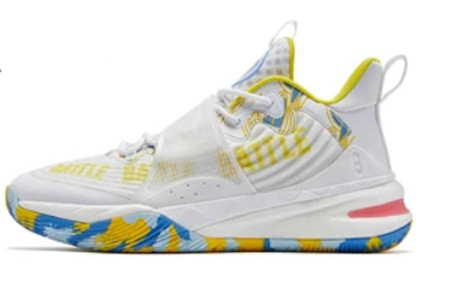 QIAODAN Ice Blade White Whale Cushioning Abrasion Resistant Breathable Mid top Basketball Shoes Men's White Frozen Blue