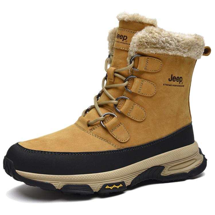 Jeep Top Grain Cow Leather Abrasion Resistant Thermal High top Mountaineering Shoes Men's Gold