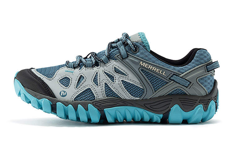 MERRELL All Out Blaze Slip Resistant, Abrasion Resistant, Lightweight Low top Outdoor Shoes Women's Light Blue Black