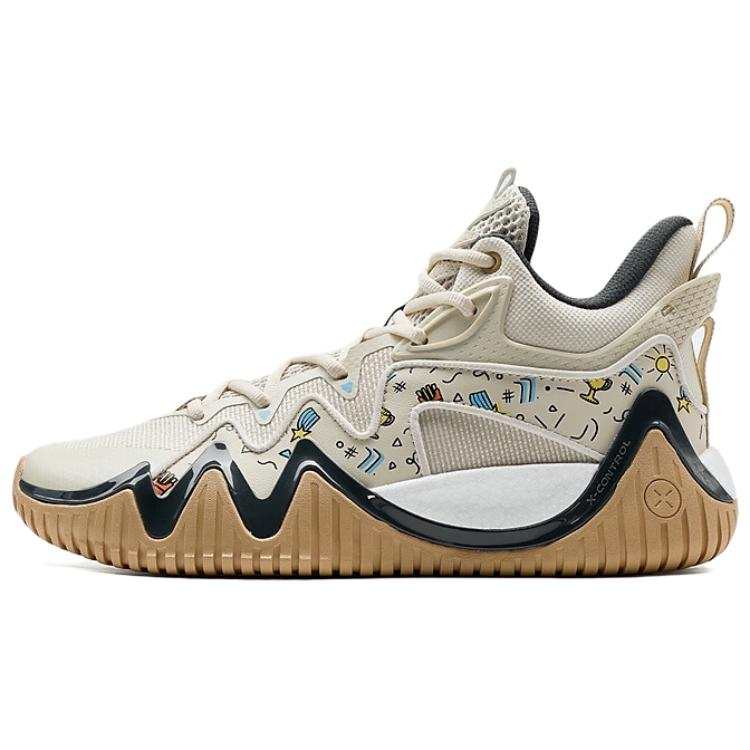 XTEP Slip Resistant And Abrasion Resistant Coverage Mid top Basketball Shoes Men's Tea White