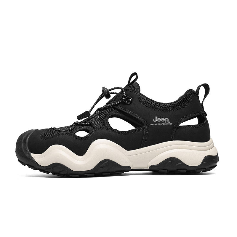 Jeep Textile, Synthetic Leather River Trekking Shoes Men's Black