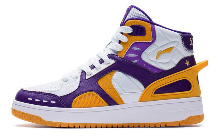 Li-Ning Li Ning Leather Cushioning Rebound Mid top Performance Basketball Shoes Men's White Purple Orange