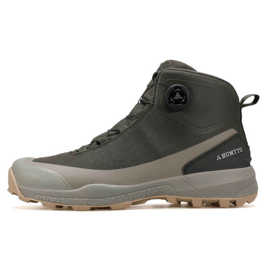 HUMTTO Cushioning Slip Resistant Impact Resistant High top Hiking Shoes Men's Army Green Wheat Cyan