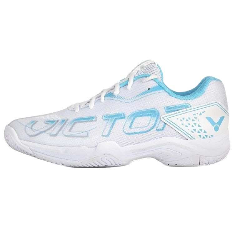 VICTOR Cushioning Slip Resistant Breathable Low top Badminton Shoes Unisex White Island Blue