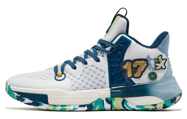 QIAODAN Halberd 5TEAM Mid top Basketball Shoes Men's White Cyan