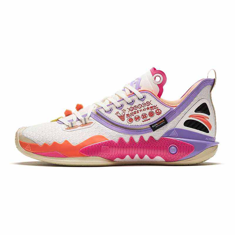 Anta Shock Wave 5 V2 Comfortable Cushioning Slip Resistant Low top Basketball Shoes Men's Pink Purple