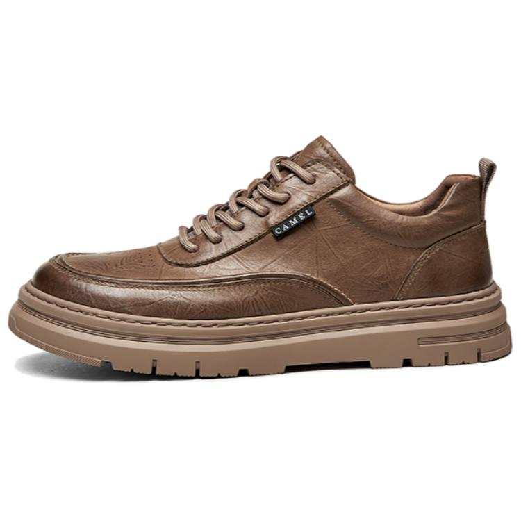 CAMEL Casual Leather Shoes Men's Low Top Earth Yellow, Black