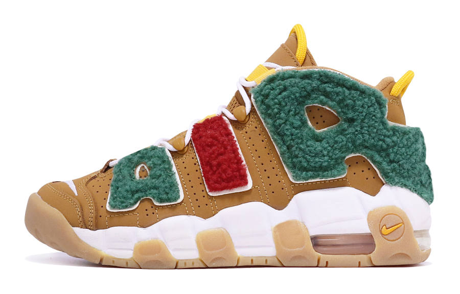 Nike Nike Air More Uptempo Wheat Mid top Vintage Basketball Shoes GS Red Green Brown