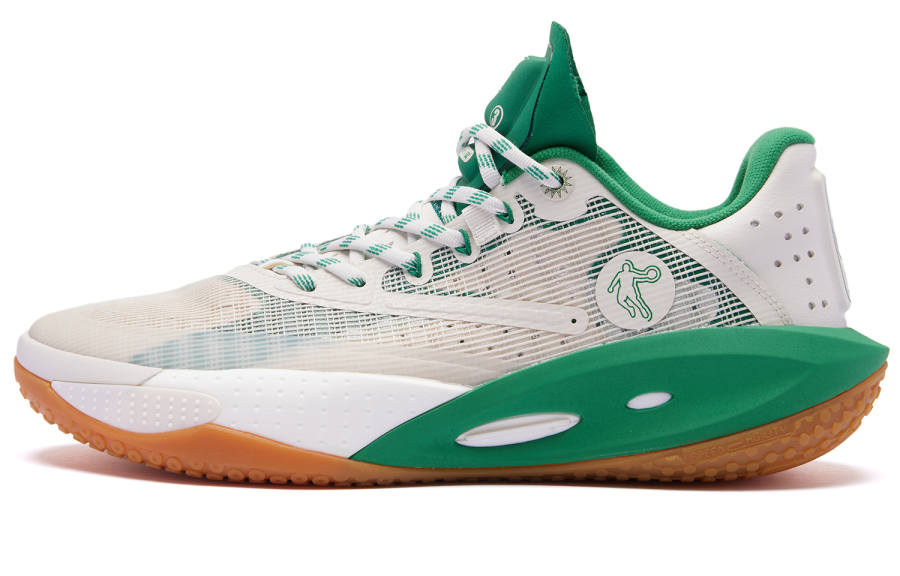 QIAODAN Thorn RISE Preppy Q KUNGFU PRO Cushioning, Wear Resistant Mid top Basketball Shoes Men's White Green