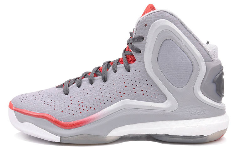 Adidas Adidas D Rose 5 BOOST Synthetic Leather Abrasion Resistant Abrasion Resistant Mid top Basketball Shoes Men's Gray Red
