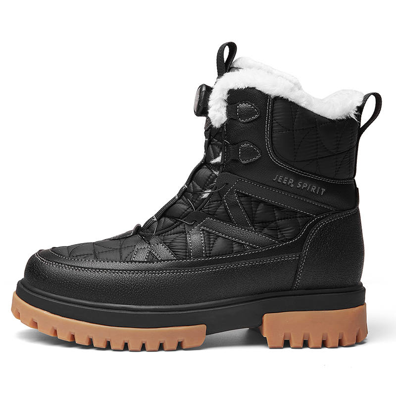 JEEP SPIRIT Winter Snowfield Stain Resistant And Durable Knee High Snow Boots Men's Classic Black